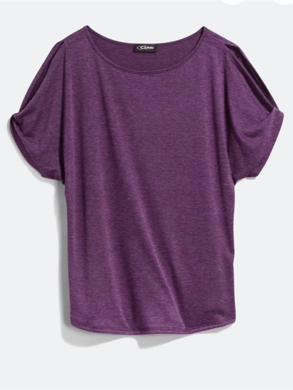 Colette Scoopneck Tee with Cold Shoulder Detail in Heather Plum